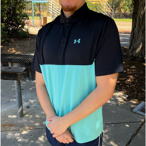 UNDER ARMOUR MEN PERFORMANCE COLORBLOCK POLO SHIRT TENNIS UNIFORM TIFFANY BLUE L - Picture 9 of 16